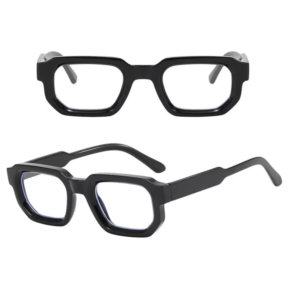 Womens Black Chunky Square Glasses Bold Geometric Clear Lens Retro Frame 145mm